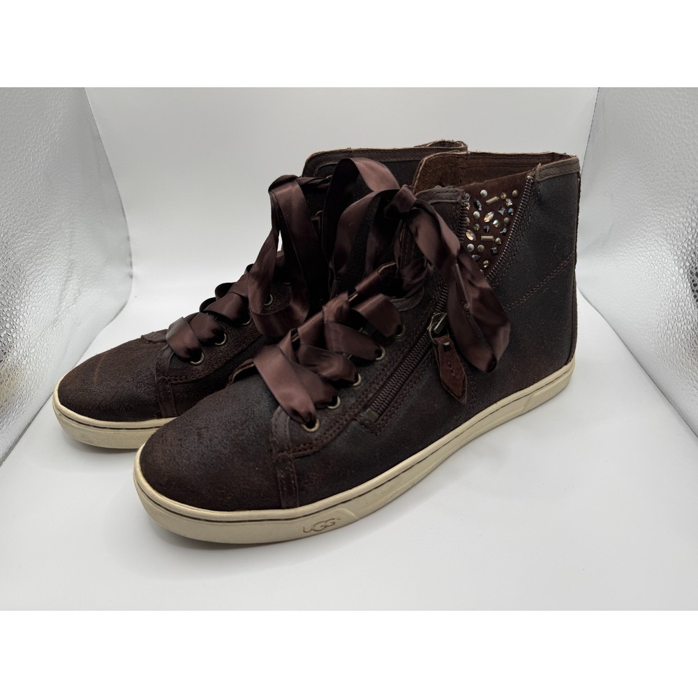 UGG Blaney Crystal 1008490 Womens US 9 Shoes Brown Suede Ankle Zipper Sneakers